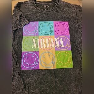 Nirvana Shirt Large Acid Wash Smiley Front Graphic NWOT Cotton